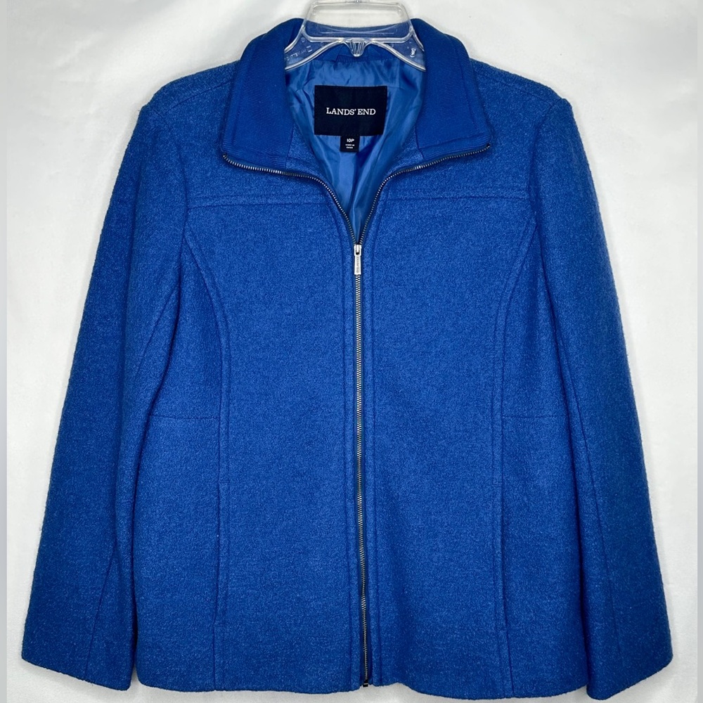 Lands' End Royal Blue Boiled Wool Blend Jacket Full Zip Sz 10P